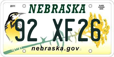NE license plate 92XF26