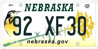 NE license plate 92XF30