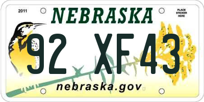 NE license plate 92XF43