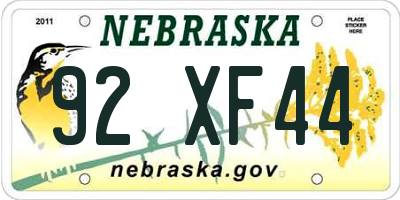 NE license plate 92XF44