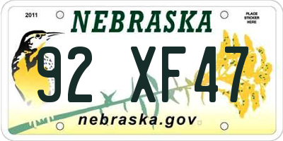 NE license plate 92XF47