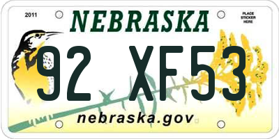 NE license plate 92XF53