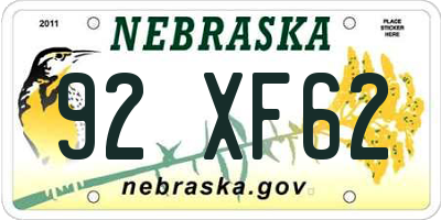 NE license plate 92XF62