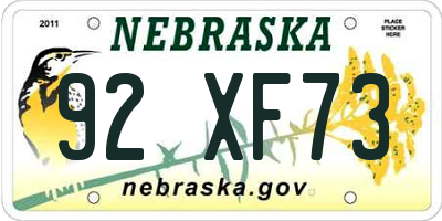NE license plate 92XF73