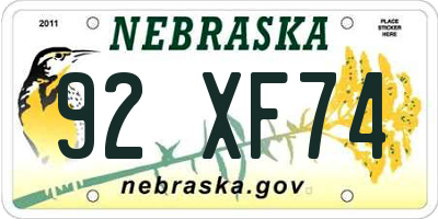 NE license plate 92XF74