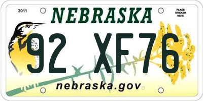 NE license plate 92XF76