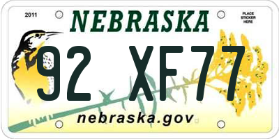 NE license plate 92XF77