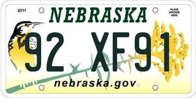 NE license plate 92XF91
