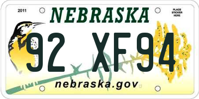 NE license plate 92XF94
