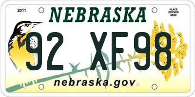 NE license plate 92XF98