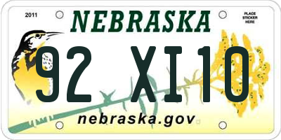 NE license plate 92XI10