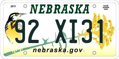 NE license plate 92XI31