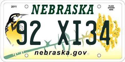 NE license plate 92XI34