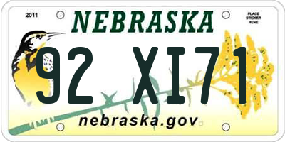 NE license plate 92XI71