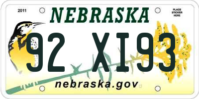 NE license plate 92XI93