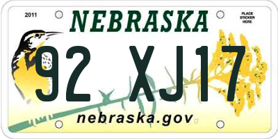 NE license plate 92XJ17