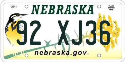 NE license plate 92XJ36
