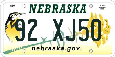 NE license plate 92XJ50