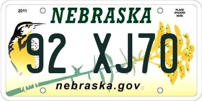 NE license plate 92XJ70