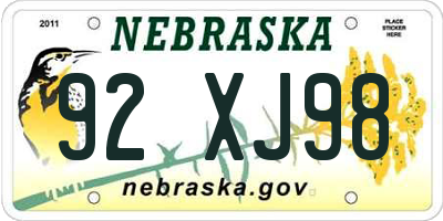 NE license plate 92XJ98