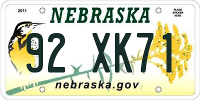 NE license plate 92XK71