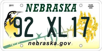 NE license plate 92XL17