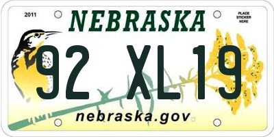 NE license plate 92XL19