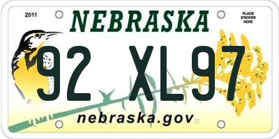NE license plate 92XL97