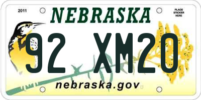 NE license plate 92XM20