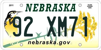 NE license plate 92XM71