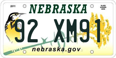 NE license plate 92XM91