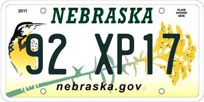 NE license plate 92XP17