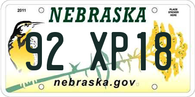 NE license plate 92XP18