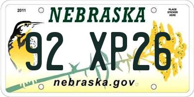NE license plate 92XP26