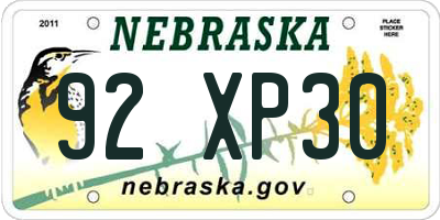 NE license plate 92XP30