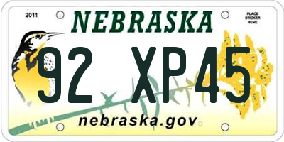NE license plate 92XP45