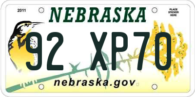 NE license plate 92XP70