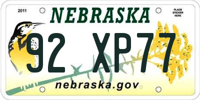 NE license plate 92XP77