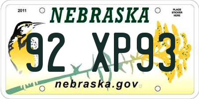NE license plate 92XP93
