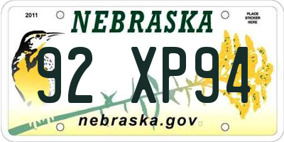 NE license plate 92XP94