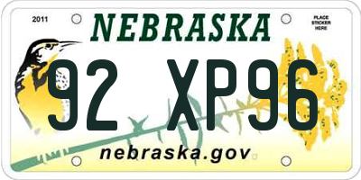 NE license plate 92XP96