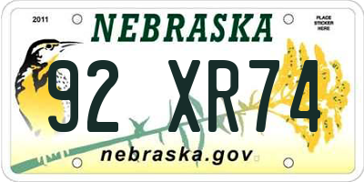 NE license plate 92XR74