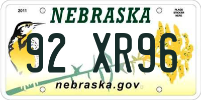 NE license plate 92XR96