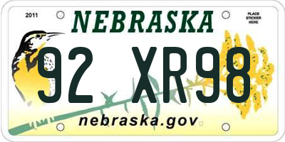 NE license plate 92XR98