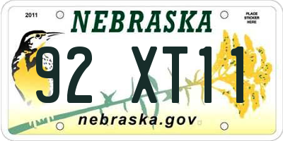 NE license plate 92XT11
