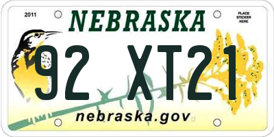 NE license plate 92XT21