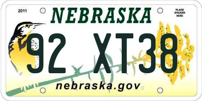 NE license plate 92XT38