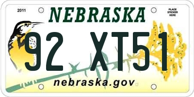 NE license plate 92XT51