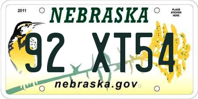 NE license plate 92XT54