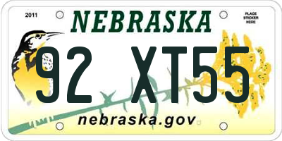 NE license plate 92XT55